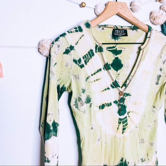 VINTAGE y2k ribbed crop green tie dye tee - Picture 4 of 12